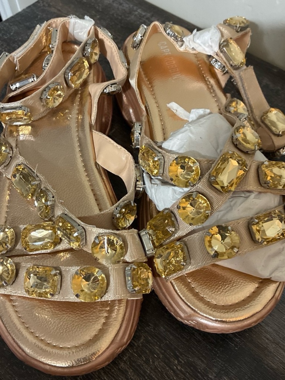 Cape Robbin Gold Jeweled Platform Sandals - Picture 3 of 4